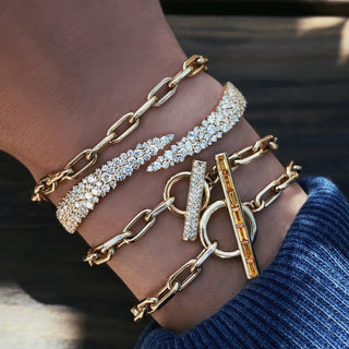 14kt gold baguette orange sapphire toggle thick paperclip bracelet