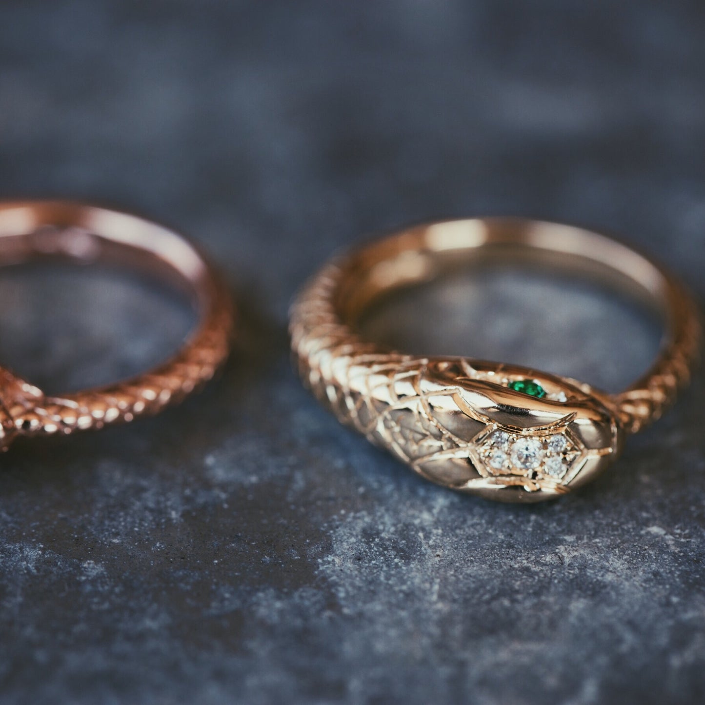14kt gold and diamond head snake ring