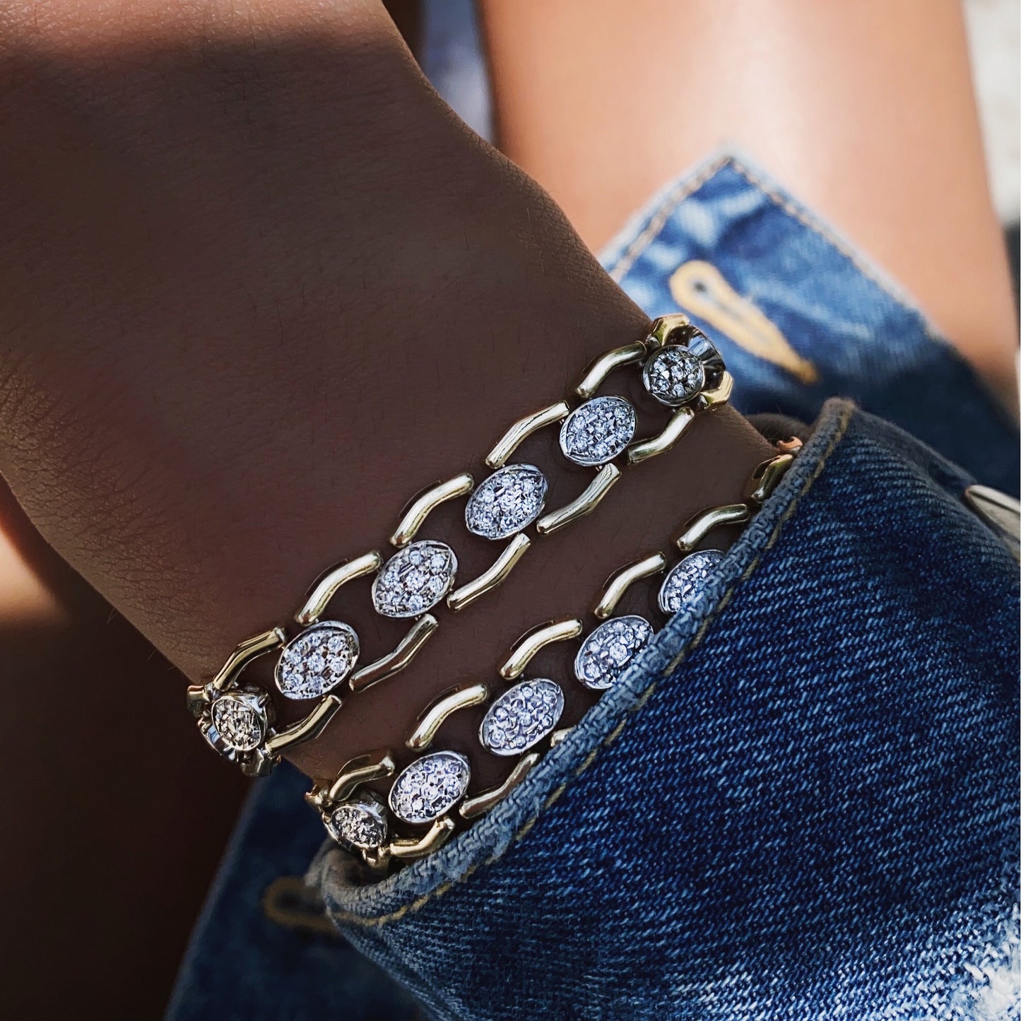 14kt gold and diamond vintage chain link bracelet