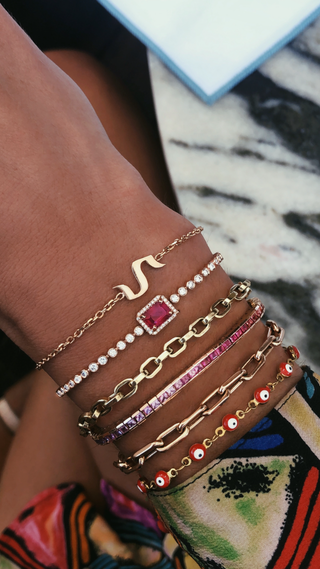 14kt gold deco rainbow sapphire bracelet