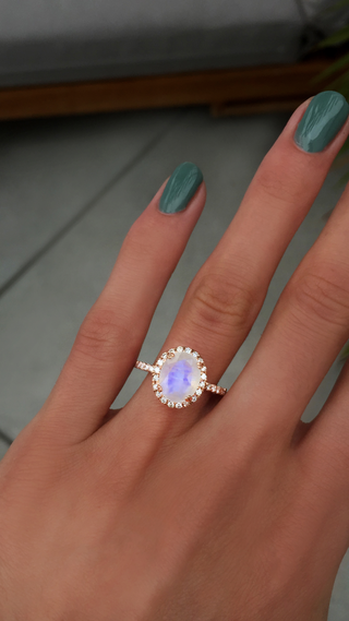 14kt gold and diamond solitaire moonstone eternity ring with halo - Luna Skye