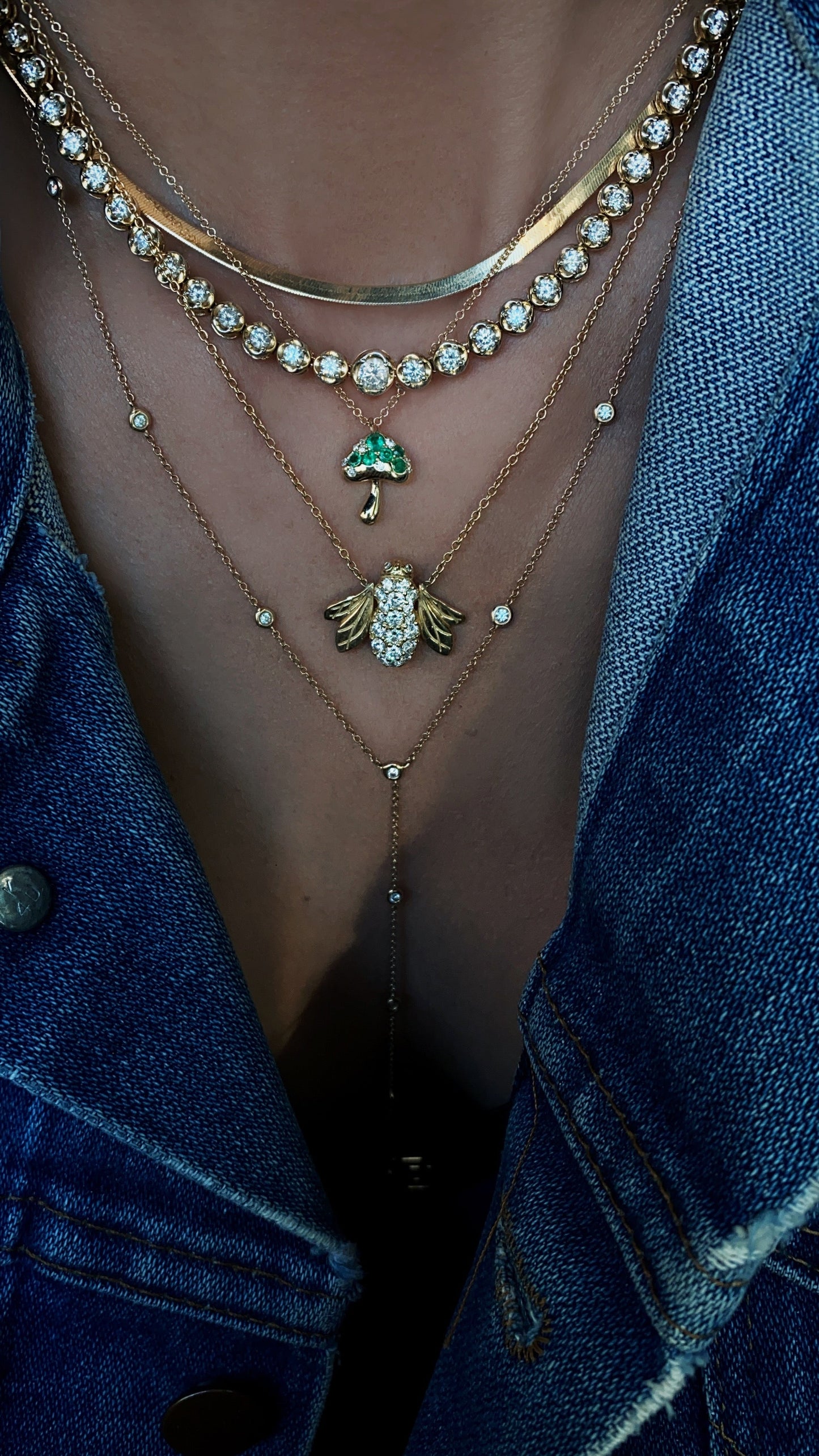 14kt gold emerald mushroom necklace