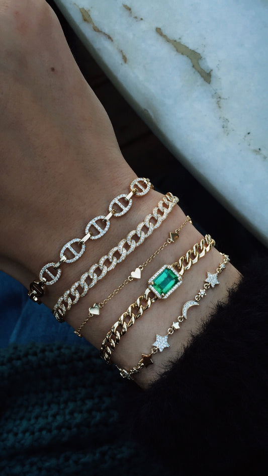 14kt gold and diamond emerald chain link bracelet - Luna Skye