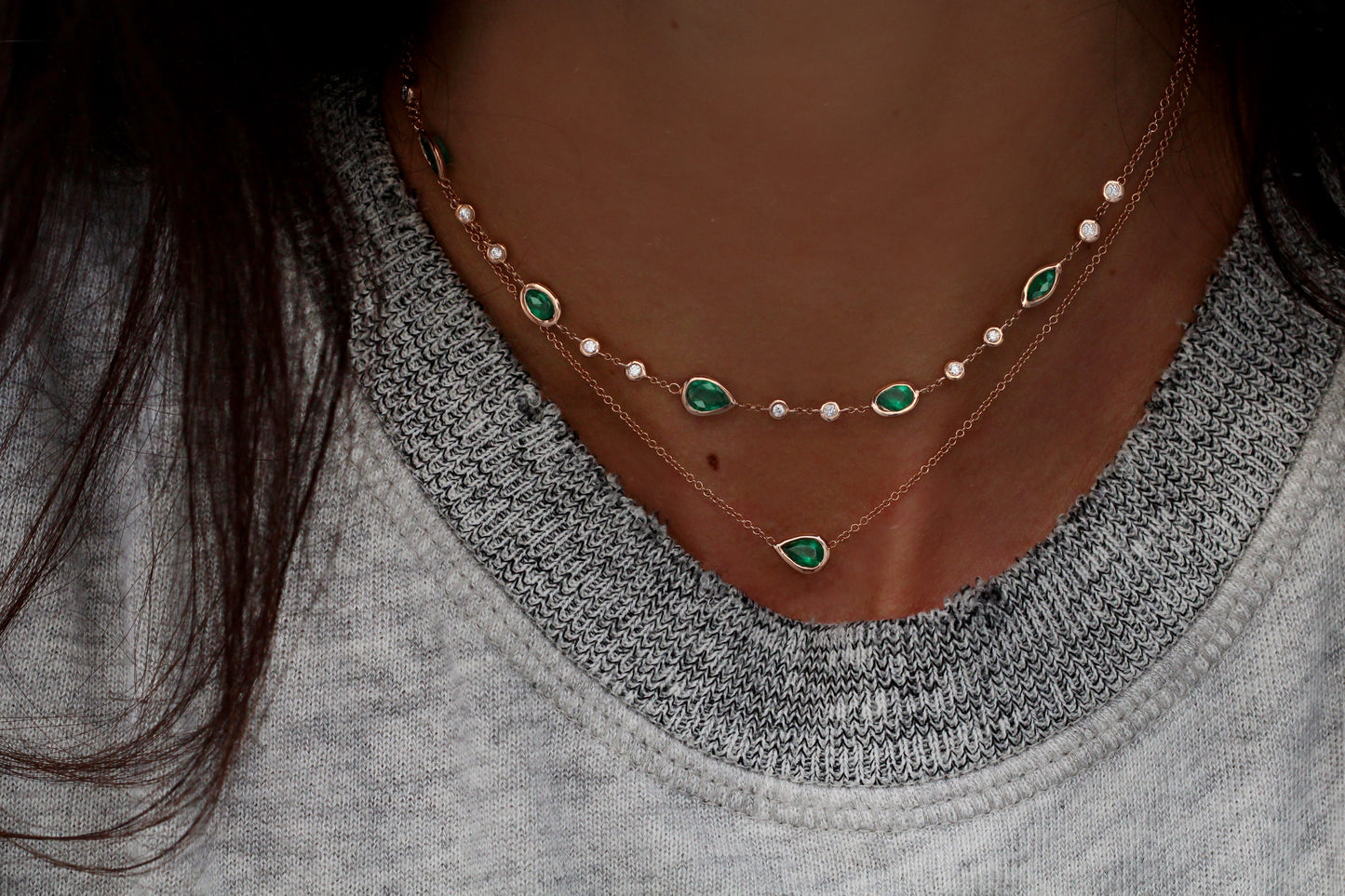 14kt gold and diamond emerald bezel choker - Luna Skye