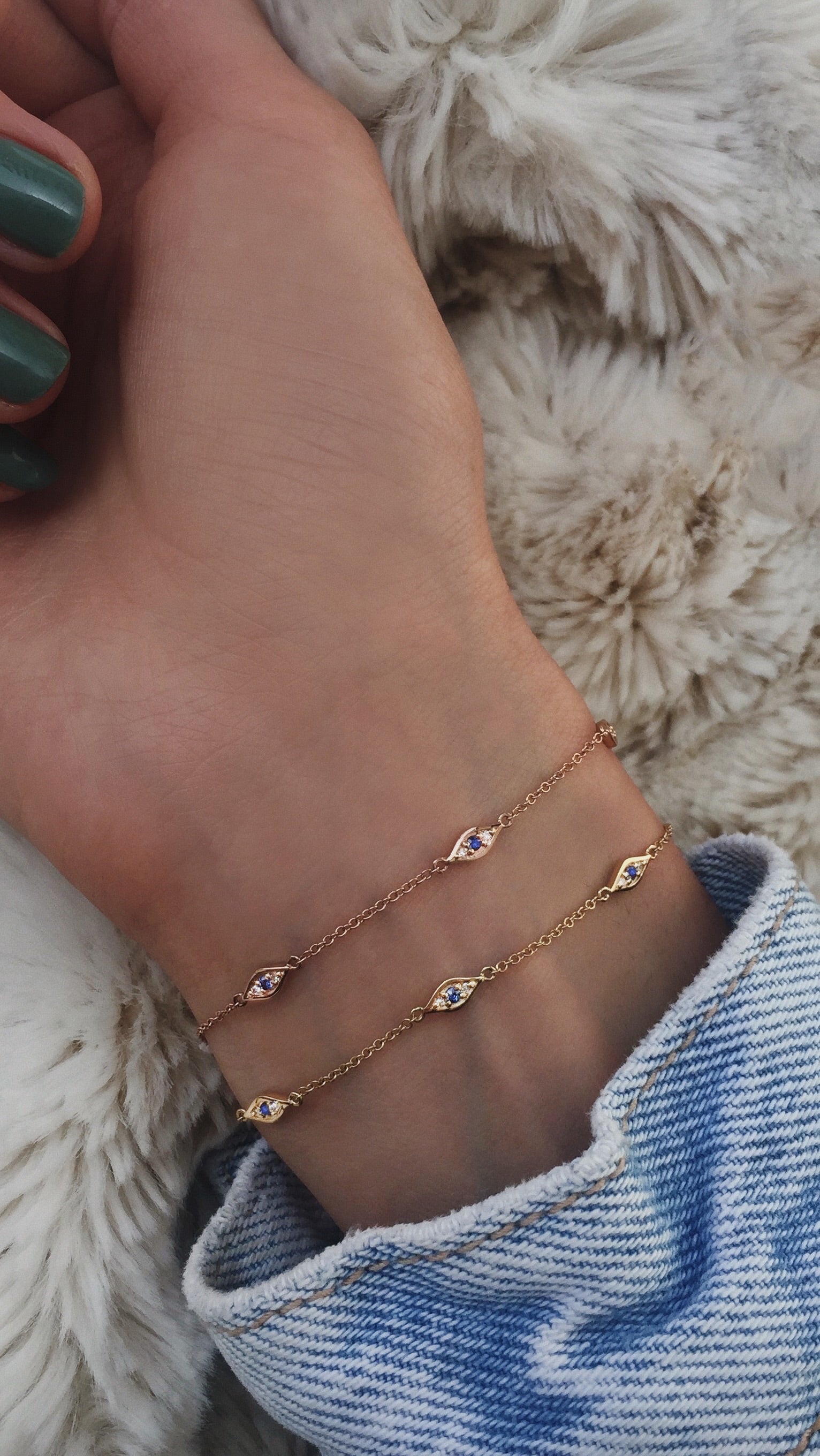 Gold and diamond evil eye bracelet Clearance