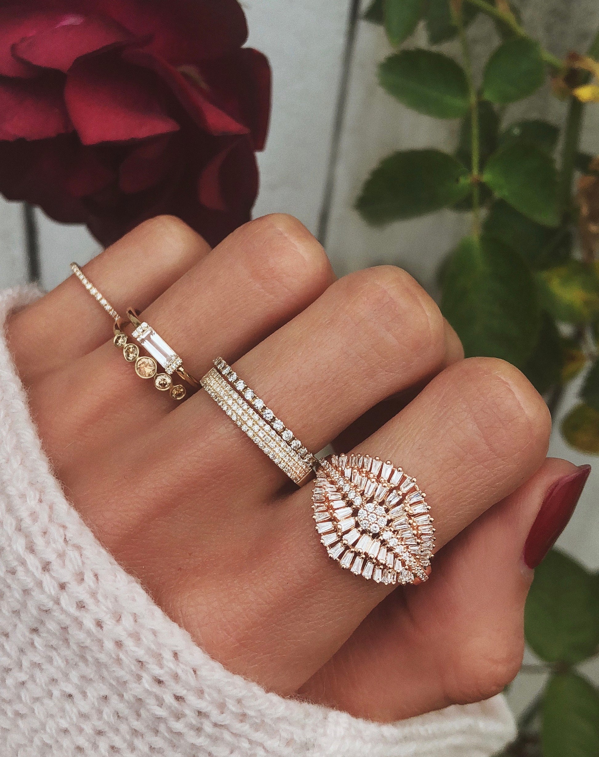 14kt gold and diamond white topaz baguette ring - Luna Skye
