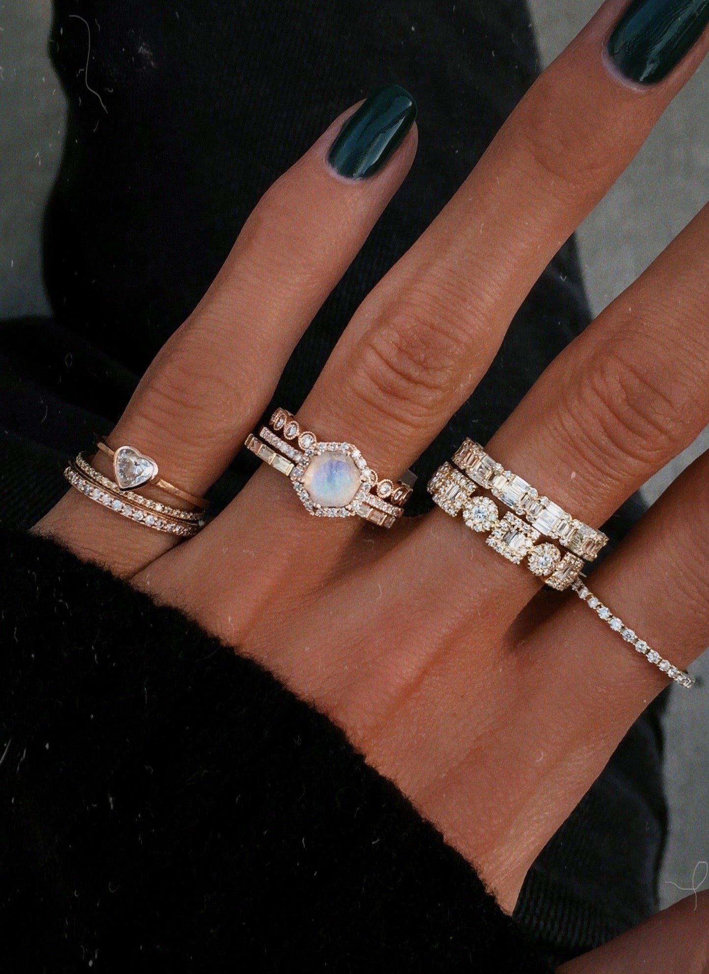 14kt gold and diamond moonstone hex ring - Luna Skye