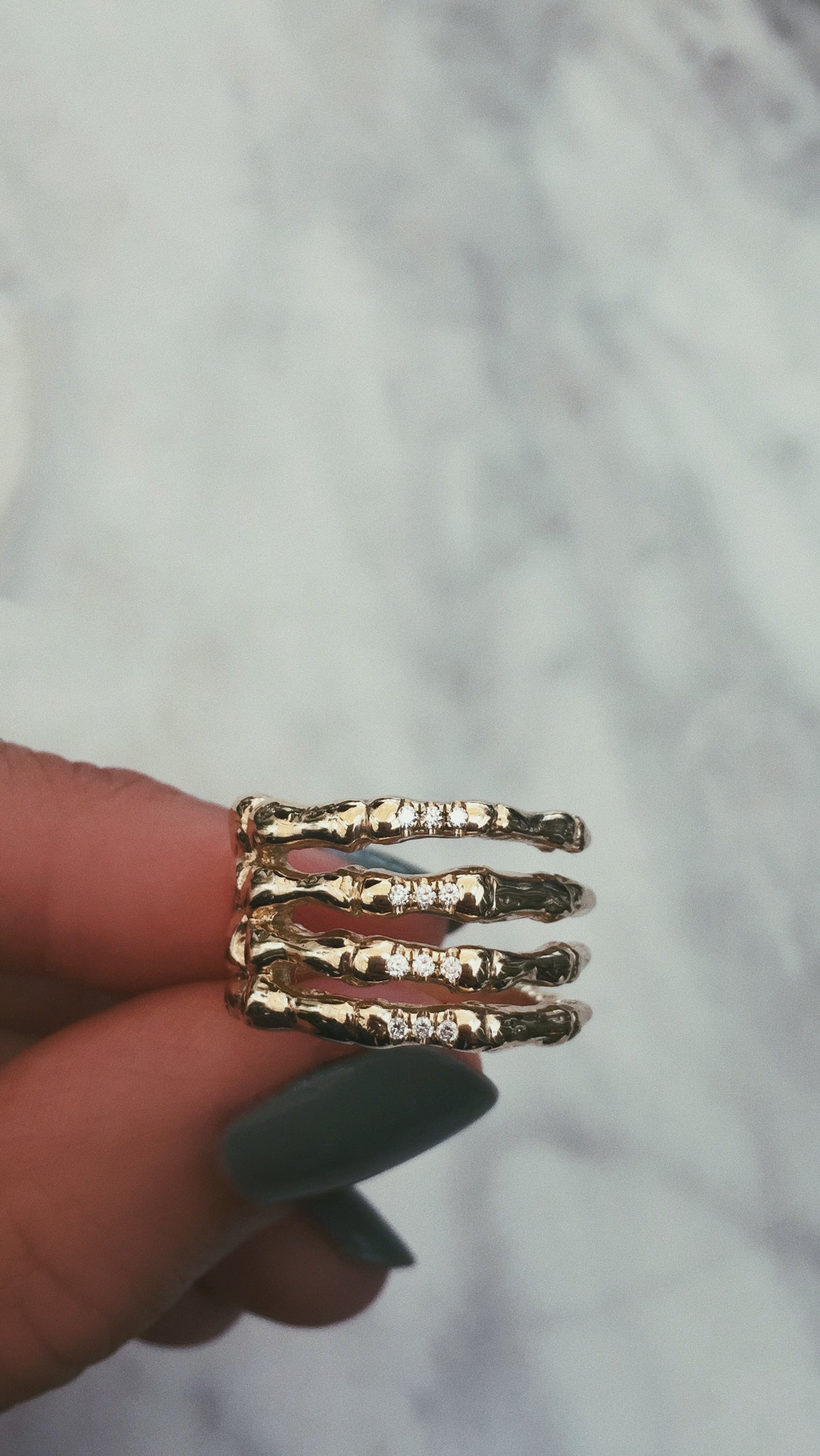 14kt gold and diamond skeleton hand ring - Luna Skye