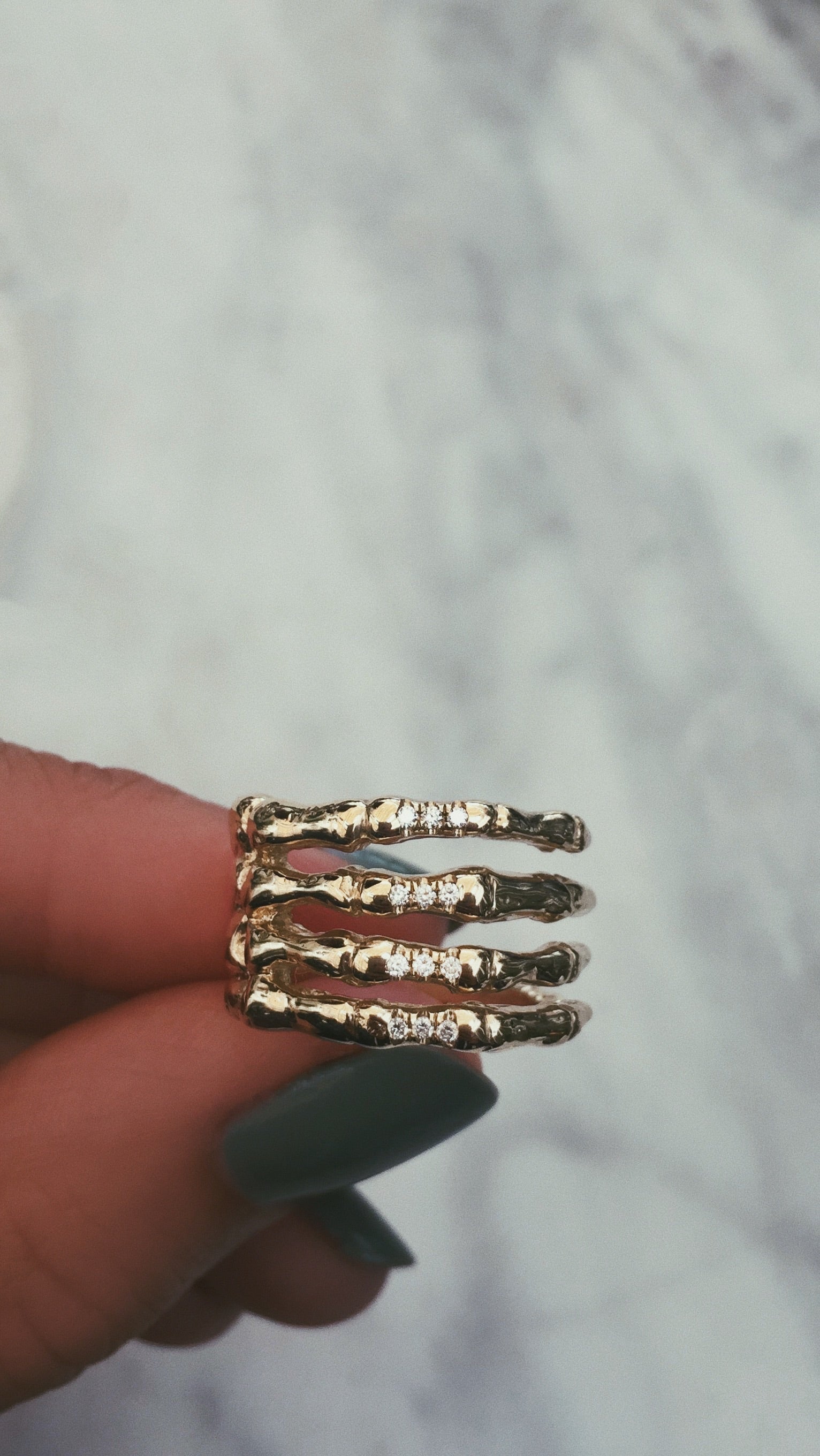 14kt gold and diamond skeleton hand ring - Luna Skye