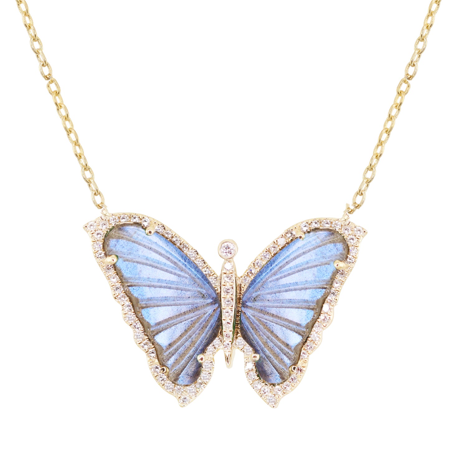 14kt gold and diamond labradorite baby butterfly necklace