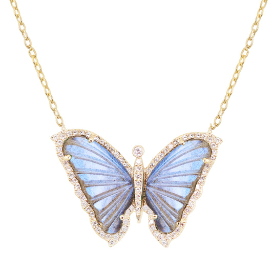 14kt gold and diamond labradorite baby butterfly necklace