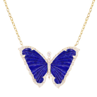 14kt gold and diamond lapis baby butterfly necklace