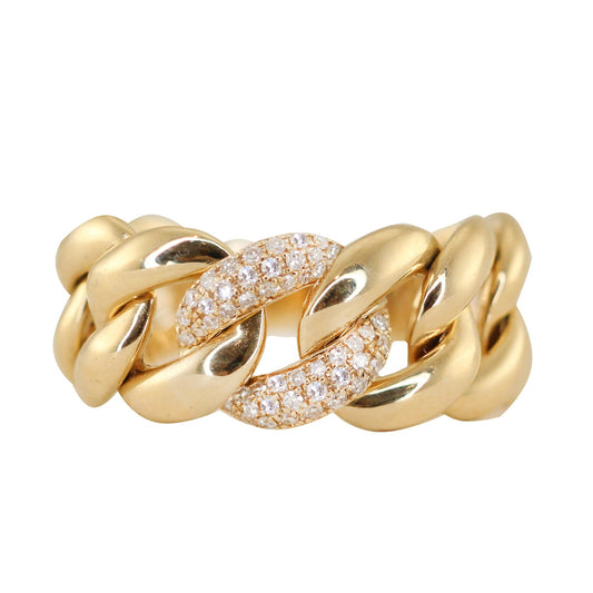 14kt gold large cuban diamond link ring