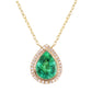 14kt gold and diamond large teardrop emerald bezel necklace