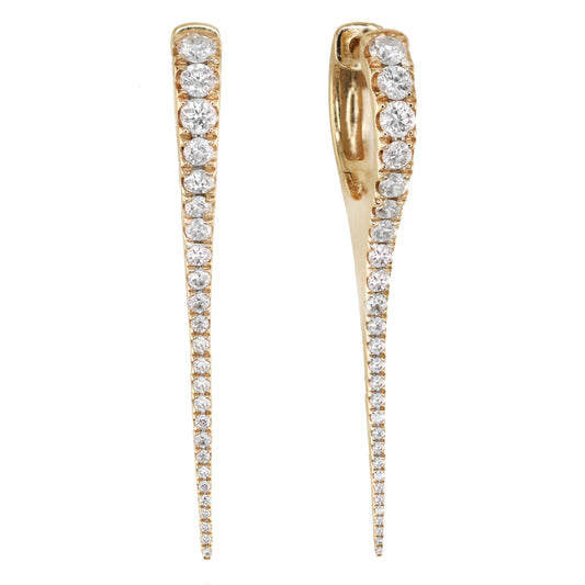 14kt gold diamond long spike hoop