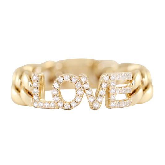 14kt gold and diamond love chain ring