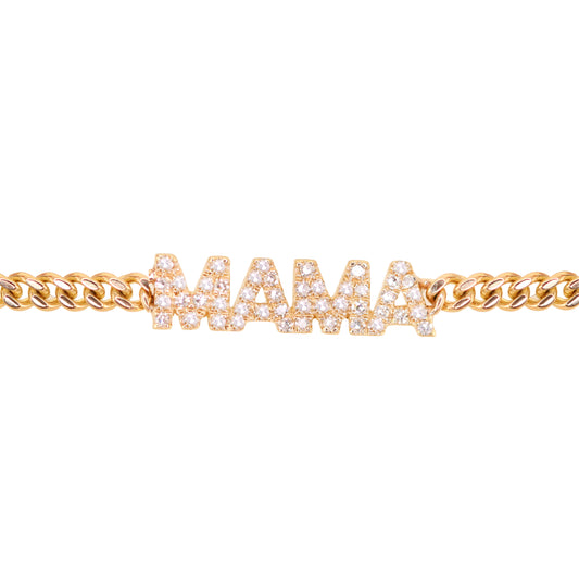 14kt gold and diamond mini mama flat link chain bracelet