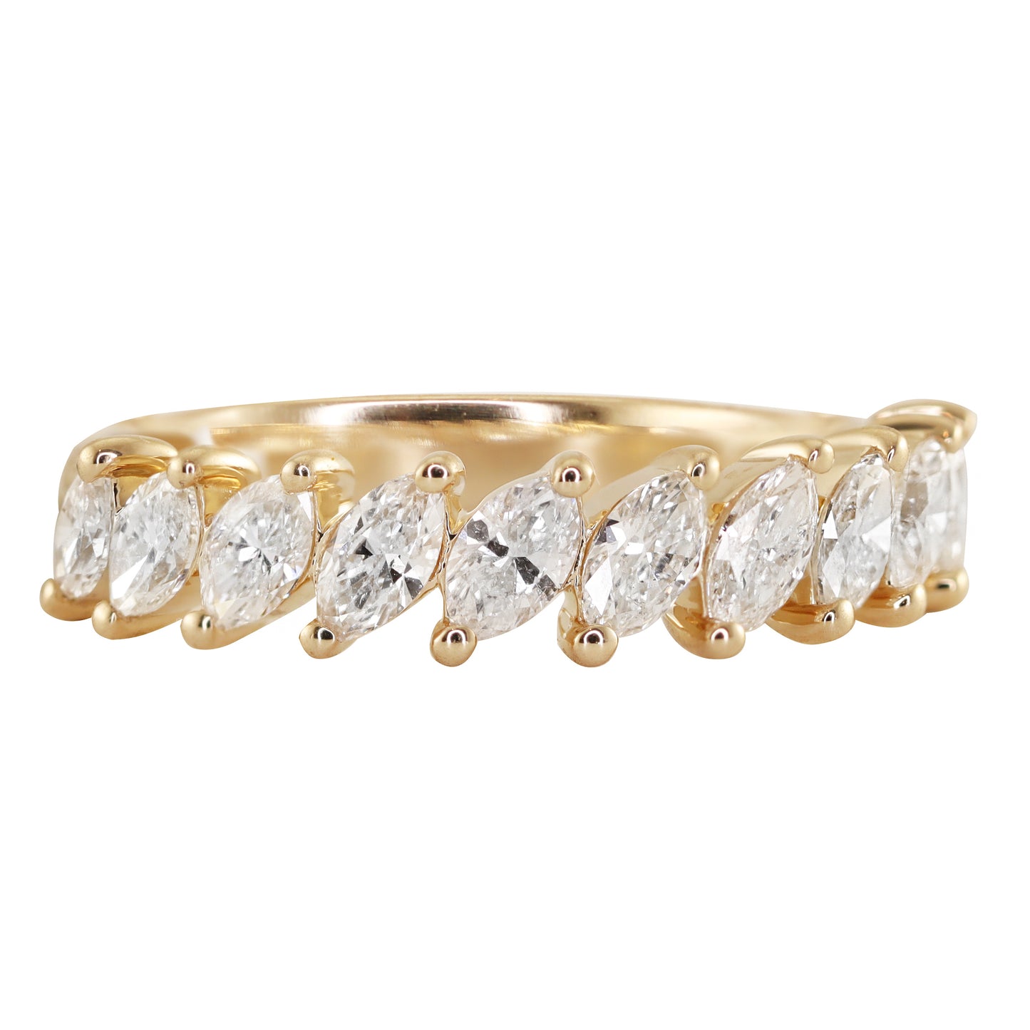14kt gold marquise diamond wave ring