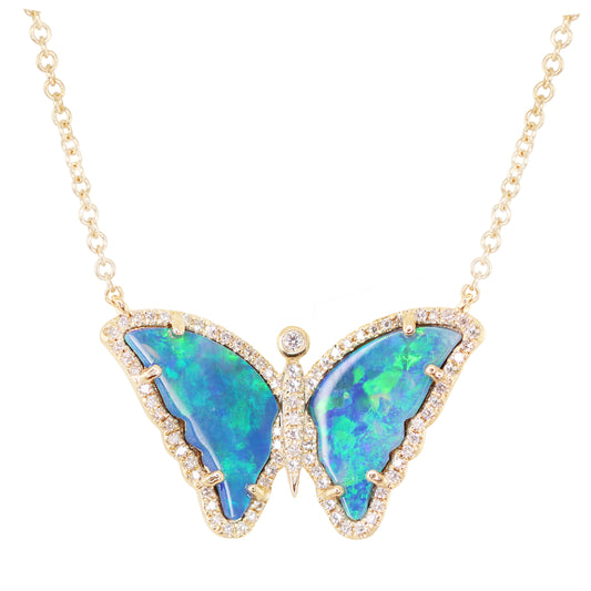 14kt gold and diamond mini baby opal butterfly necklace