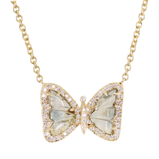 14kt yellow gold and diamond blue tourmaline baby butterfly necklace