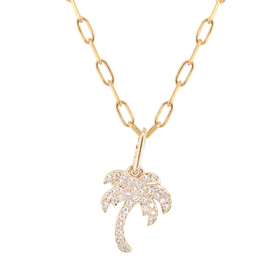 14kt gold diamond palm necklace