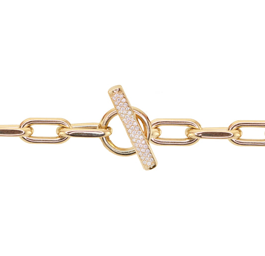14kt gold diamond mini toggle thick paperclip bracelet