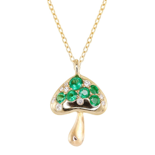 14kt gold emerald mini mushroom necklace