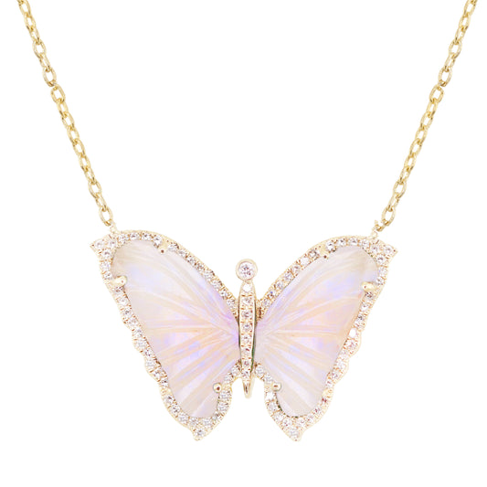 14kt gold and diamond moonstone baby butterfly necklace