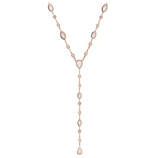 14kt gold and diamond bezel moonstone lariat necklace