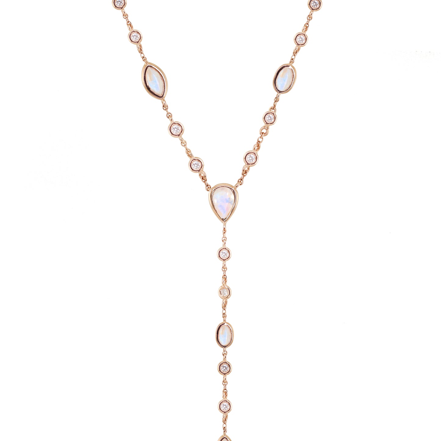 14kt gold and diamond bezel moonstone lariat necklace – Luna Skye