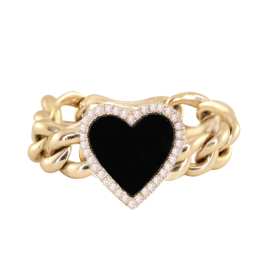 14kt gold and diamond onyx heart chain ring