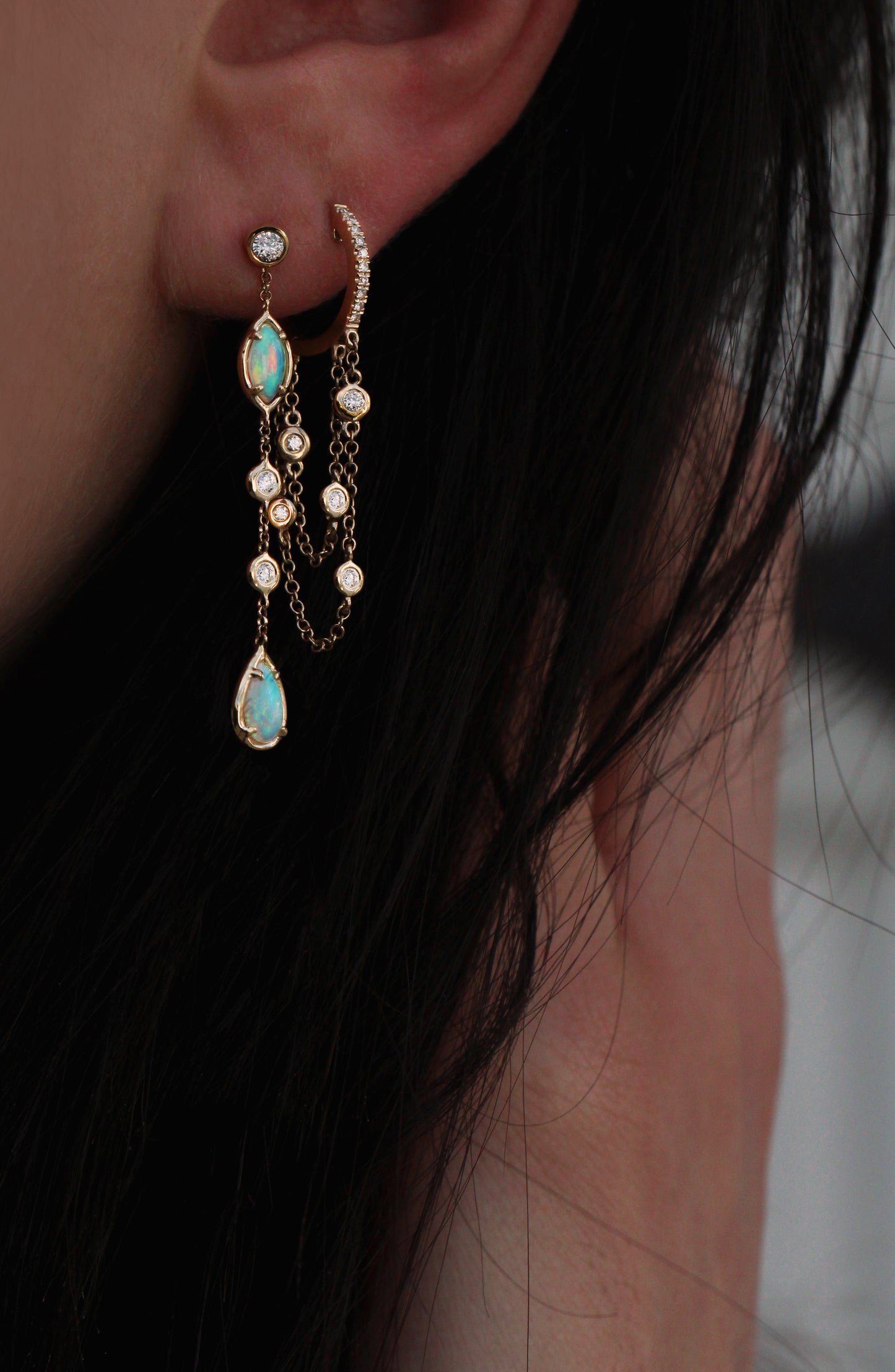 14kt gold and diamond bezel drip hoop earrings - Luna Skye