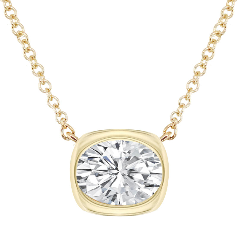 14kt gold and diamond oval cushion bezel necklace