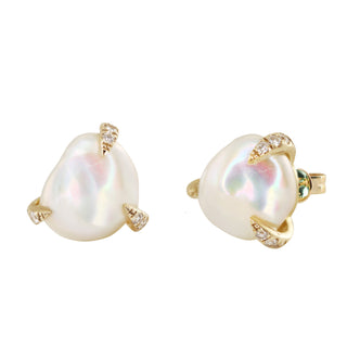 14kt gold diamond claw pearl stud - Luna Skye