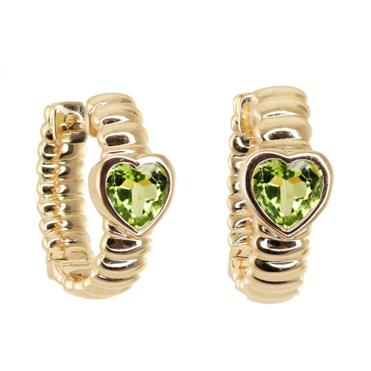 14kt gold ribbed heart bezel hoop