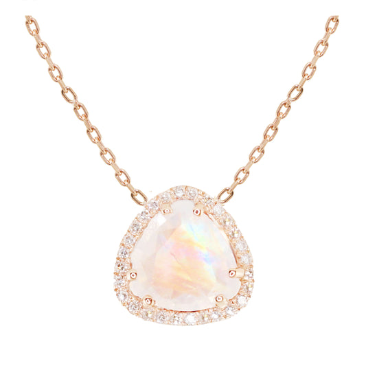 14kt gold and diamond petite triangle moonstone necklace