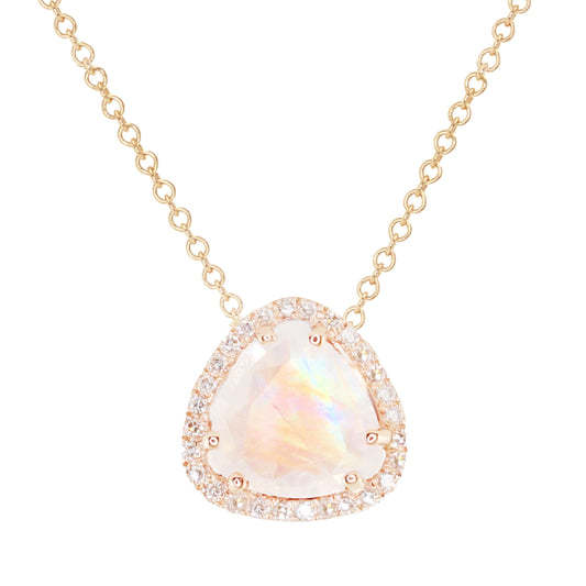 14kt gold and diamond petite triangle moonstone necklace