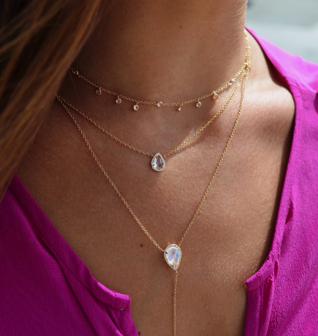 14kt gold and diamond topaz teardrop necklace - Luna Skye