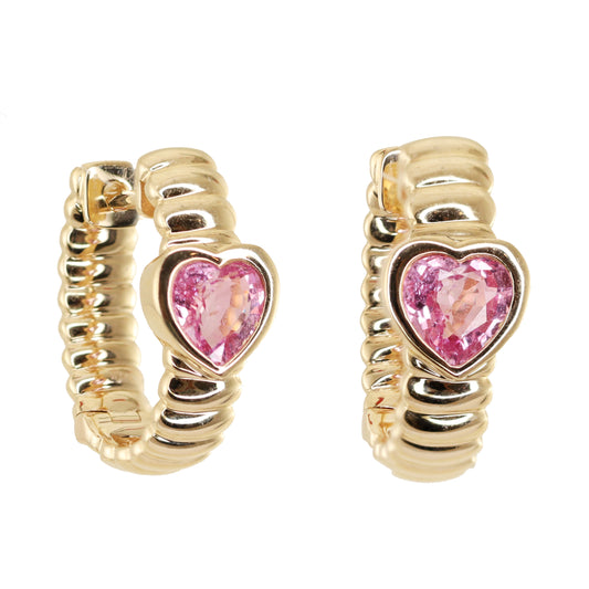 14kt gold ribbed heart bezel hoop