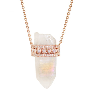 14kt gold and diamond opal quartz crystal bar necklace