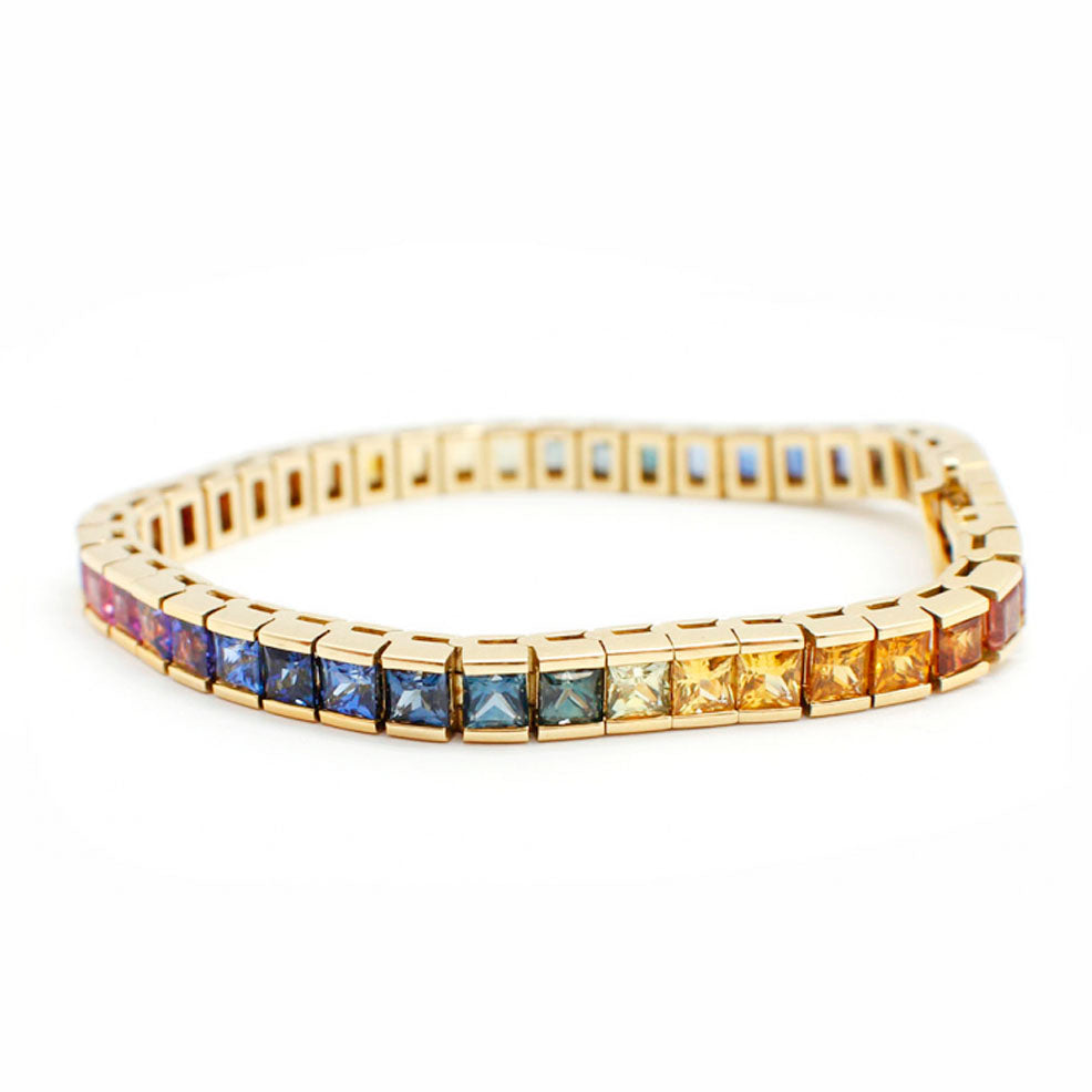 14kt gold deco rainbow sapphire bracelet