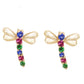 NEW! 14kt gold rainbow sapphire dragonfly stud