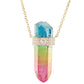 14kt gold teardrop diamond rainbow quartz crystal bar necklace