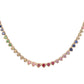 14kt yellow gold rainbow sapphire heart bezel tennis necklace