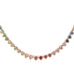 14kt gold rainbow sapphire heart bezel tennis necklace