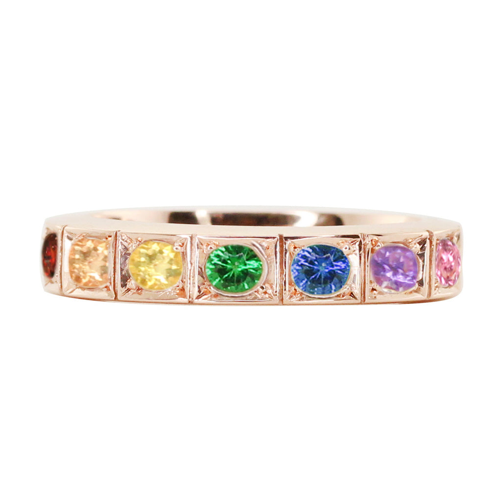 14kt gold thick rainbow sapphire band