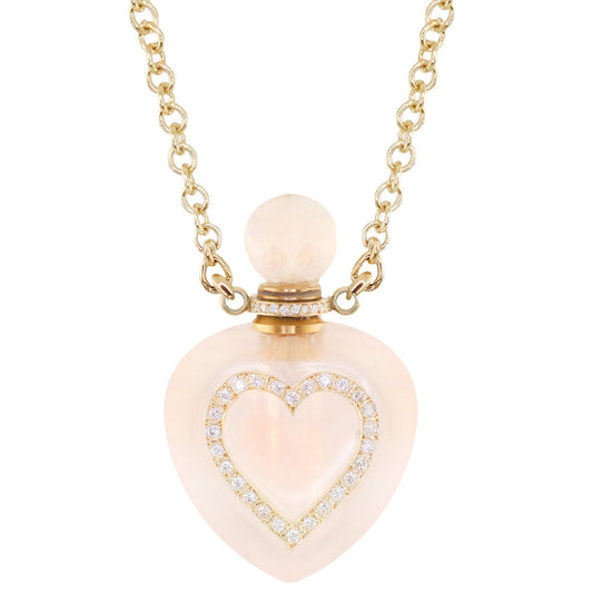 14kt gold and diamond heart rose quartz perfume bottle necklace