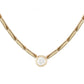 14kt gold bar round diamond bezel necklace