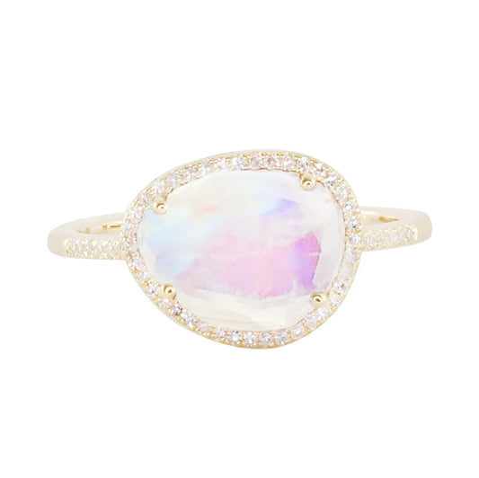 14kt gold and diamond single band moonstone ring - Luna Skye