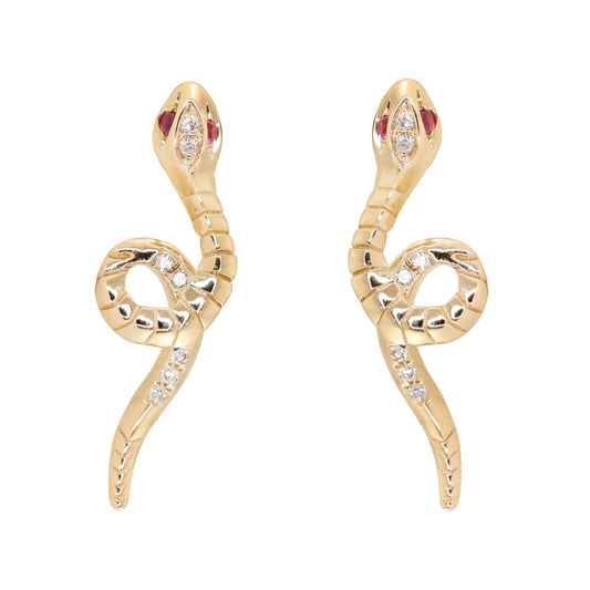 14kt gold ruby and diamond snake studs